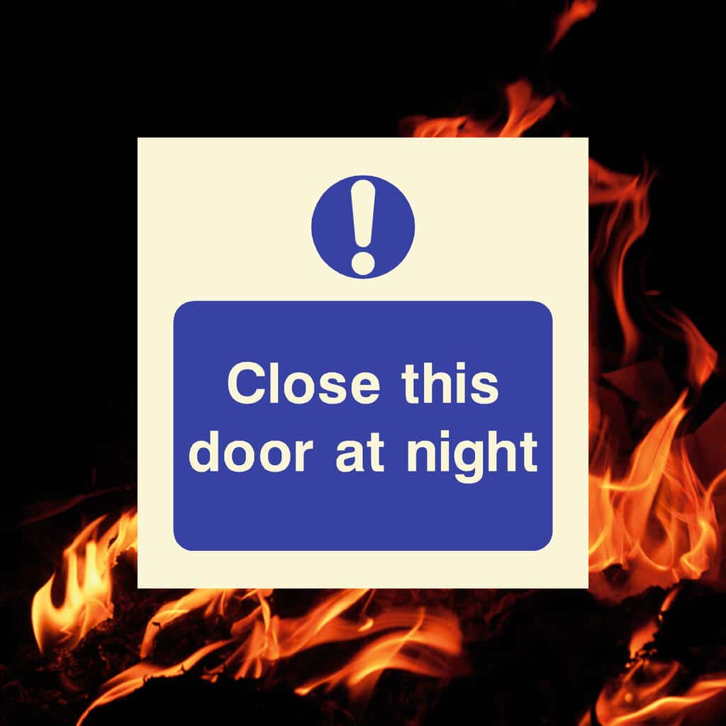 Glow Close This Door At Night Fire Door Sign - The Sign Shed