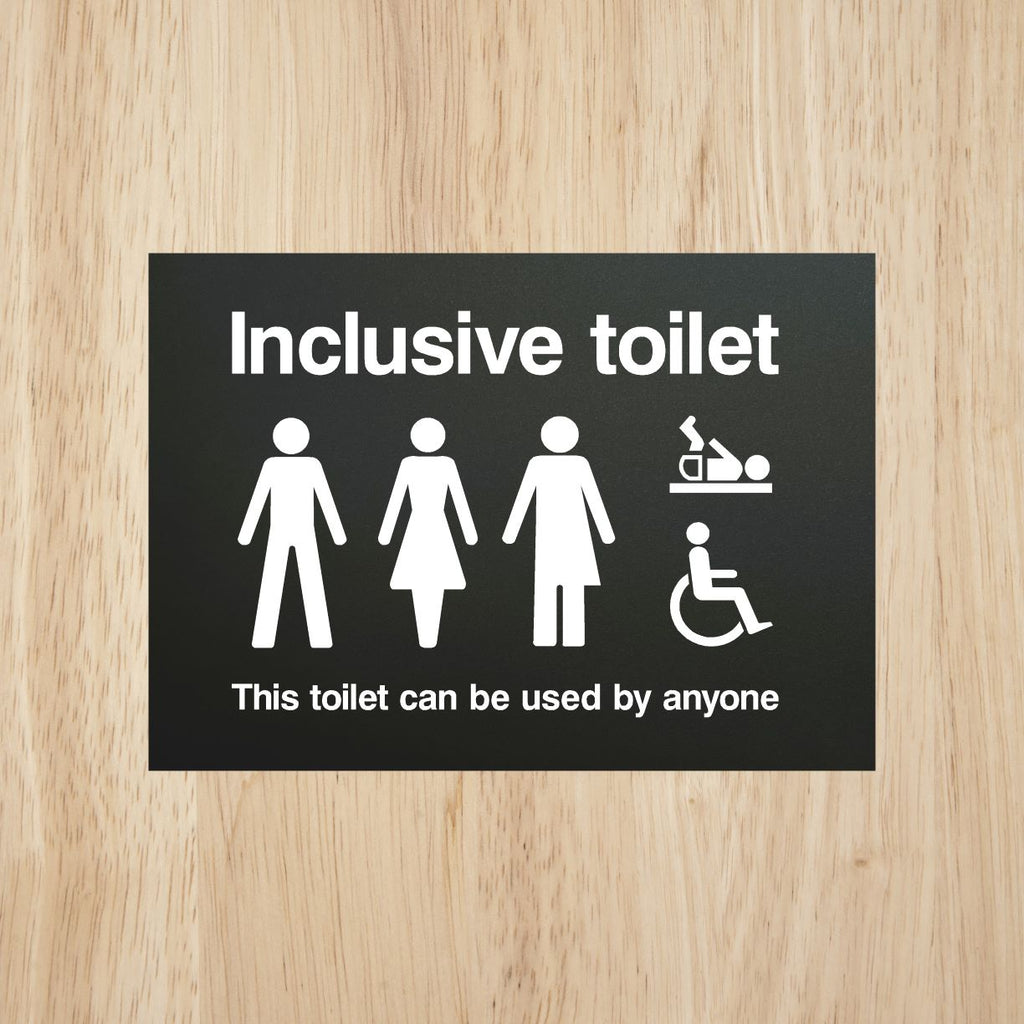 Inclusive Toilet Door Sign Midnight Black | The Sign Shed