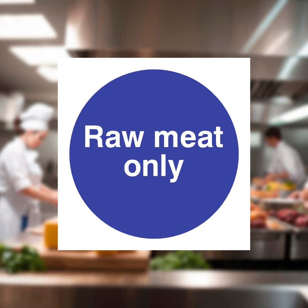 VSafety Utensils For Raw Meats Only Cartello – orizzontale – 300 mm x 100 mm – vinile autoadesivo VSafety Utensils For Raw Meats Only Cartello – orizzontale – 300 mm x 100 mm – vinile autoadesivo