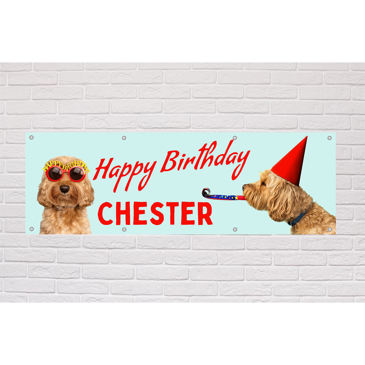 Personalised Happy Birthday Dogs Blue Birthday Banner | The Sign Shed