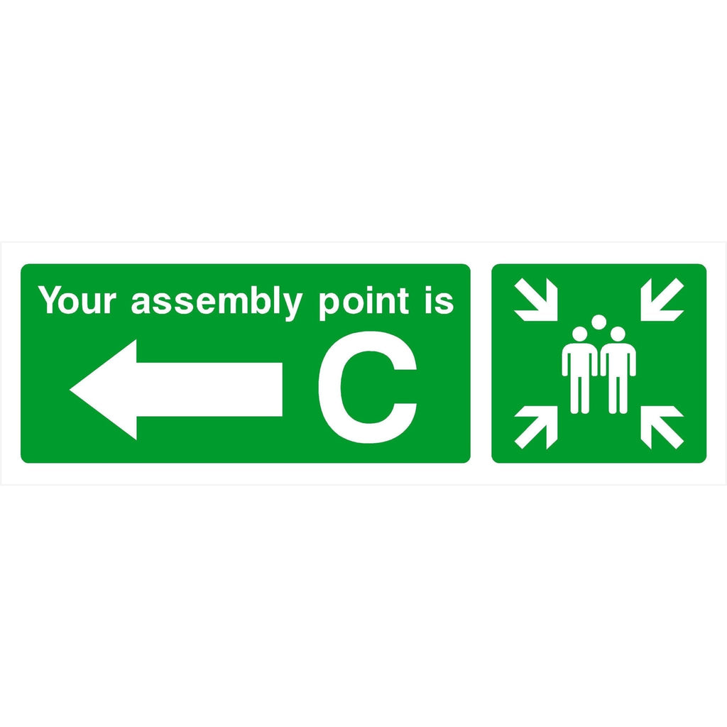 Assembly Point C Sign With Left Arrow - The Sign Shed