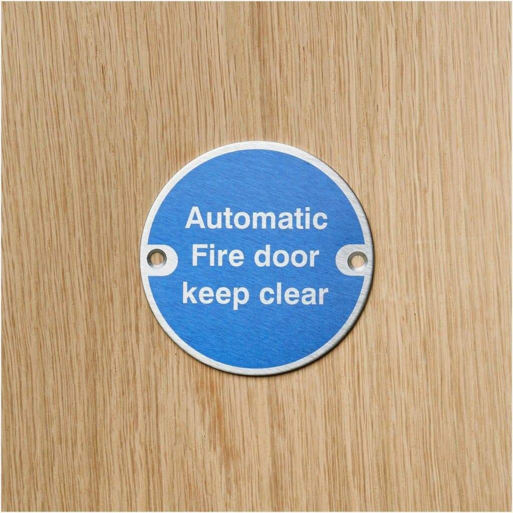 Automatic Fire Door Keep Clear Sign Stainless Steel - The Sign Shed
