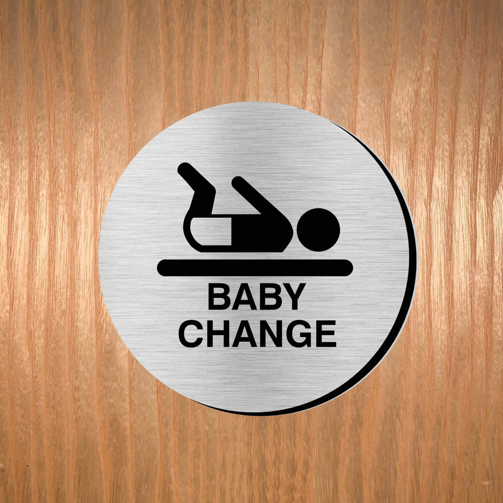 BABY CHANGE Premium Brushed Silver toilet door sign - The Sign Shed