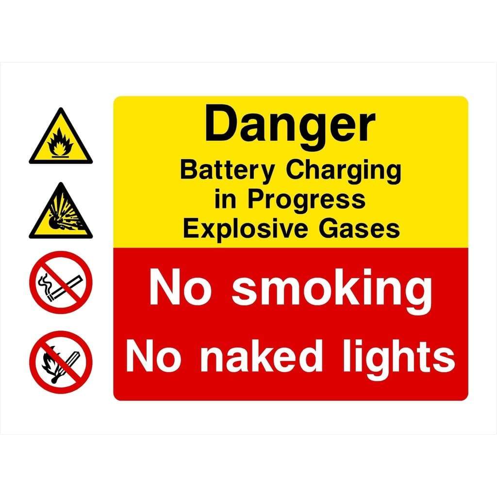 Battery Charging In Progress Explosive Gases Sign - The Sign Shed