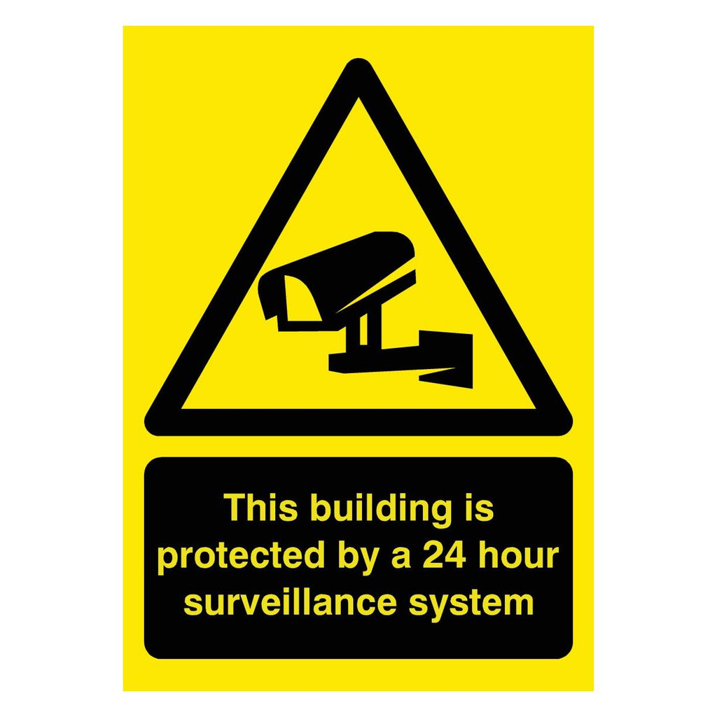 Building Protected 24 Hour Surveillance Yellow Sign - The Sign Shed