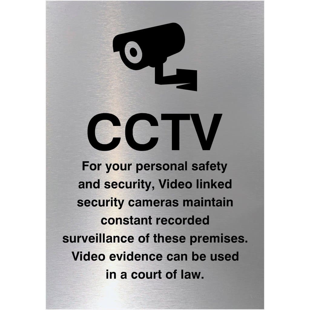 CCTV For Your Personal Safety Sign in Brushed Silver - The Sign Shed