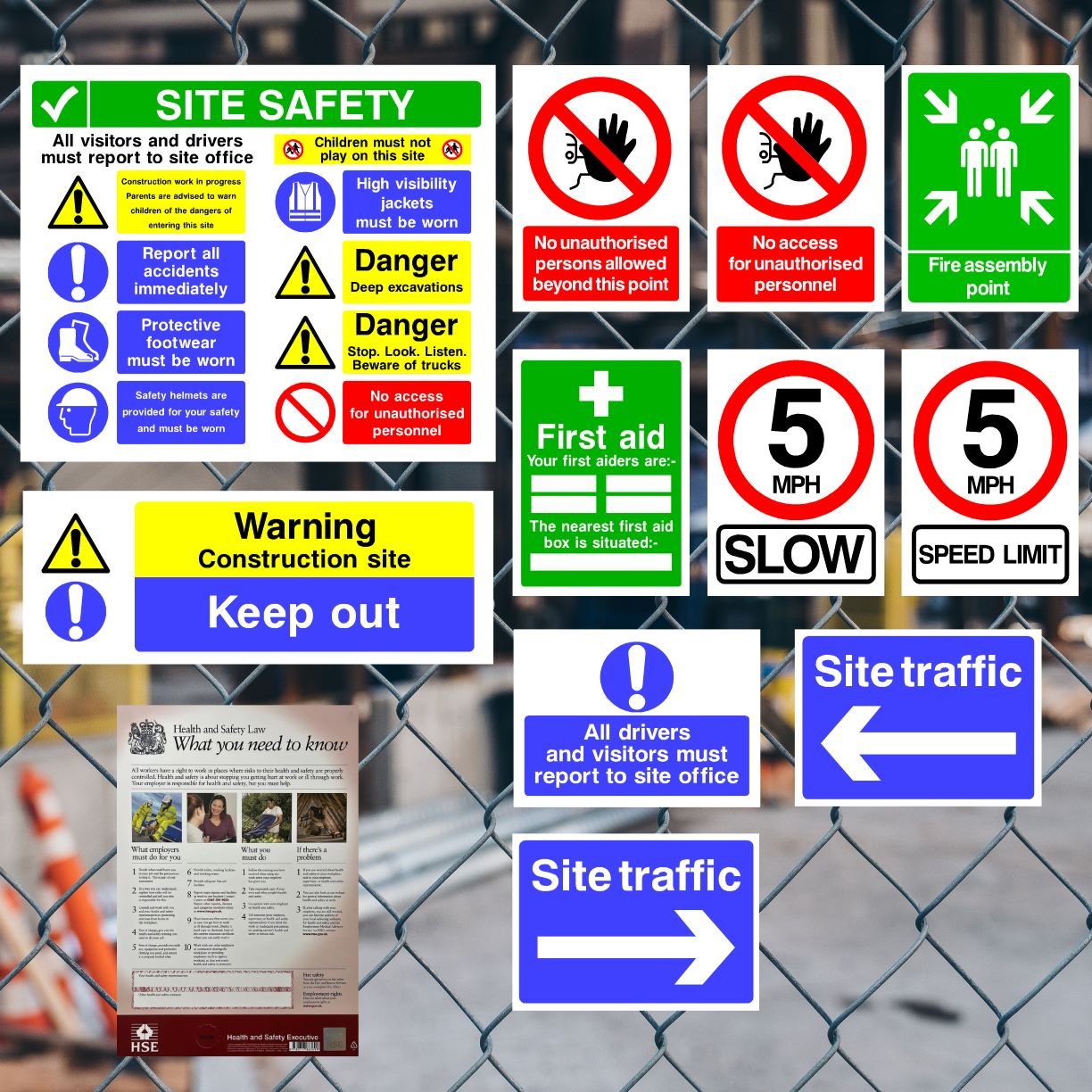 Complete Construction Site Safety Sign 11 Pack - Starter Pack J - The Sign Shed