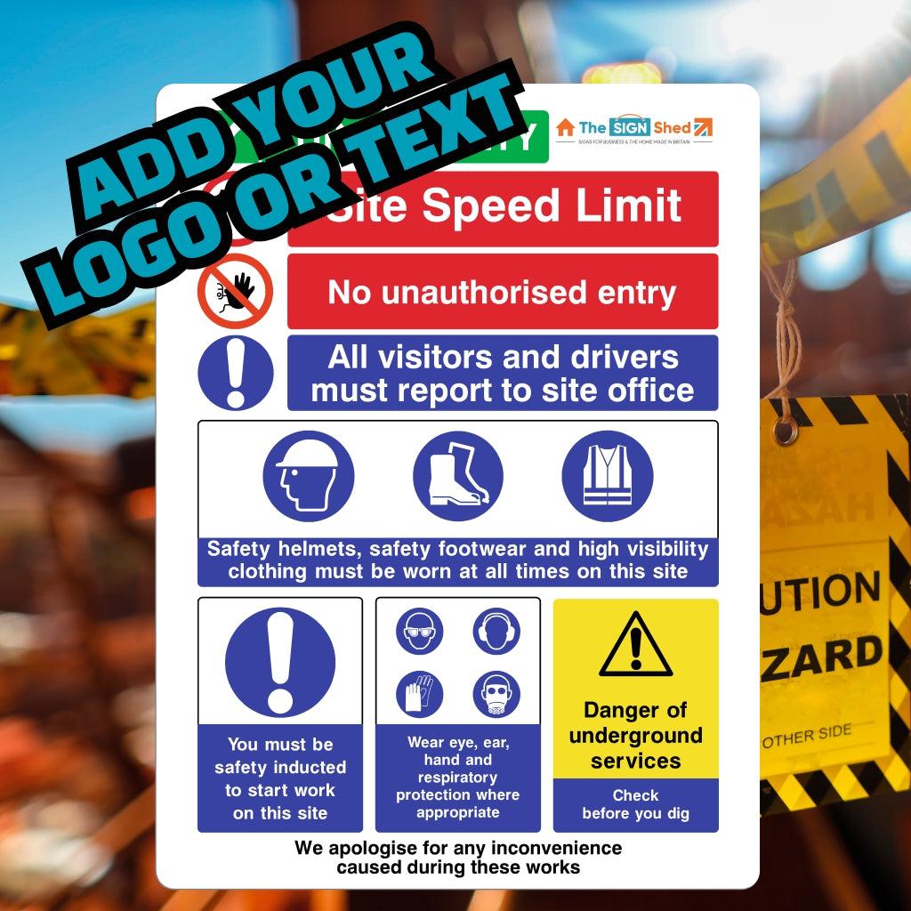 Custom Site Safety Sign Underground Services 10 MPH Speed - The Sign Shed