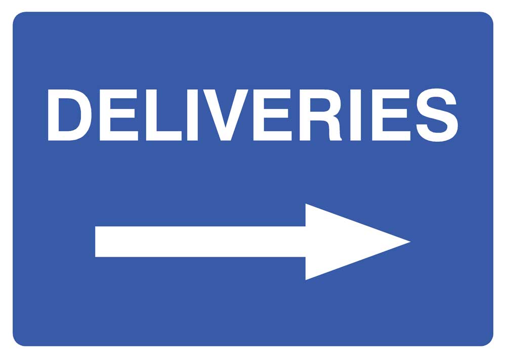 Deliveries RIGHT Arrow Sign Blue - The Sign Shed