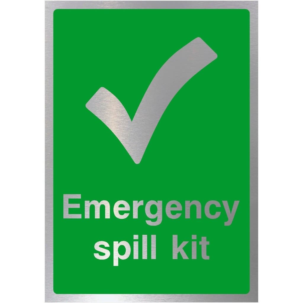 Emergency Spill Kit Sign in Brushed Silver - The Sign Shed