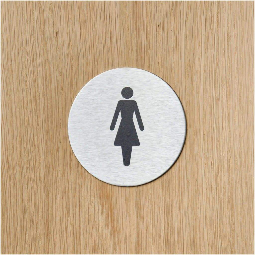 Female Toilet Sign in Satin Stainless Steel - The Sign Shed
