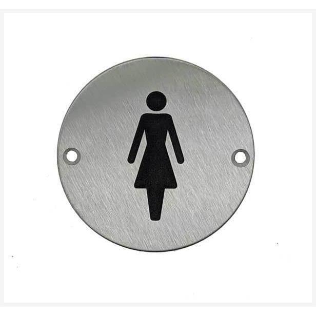 Female Toilet Sign in Satin Stainless Steel - The Sign Shed