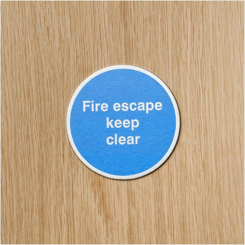 Fire Escape Keep Clear Sign in Stainless Steel - The Sign Shed