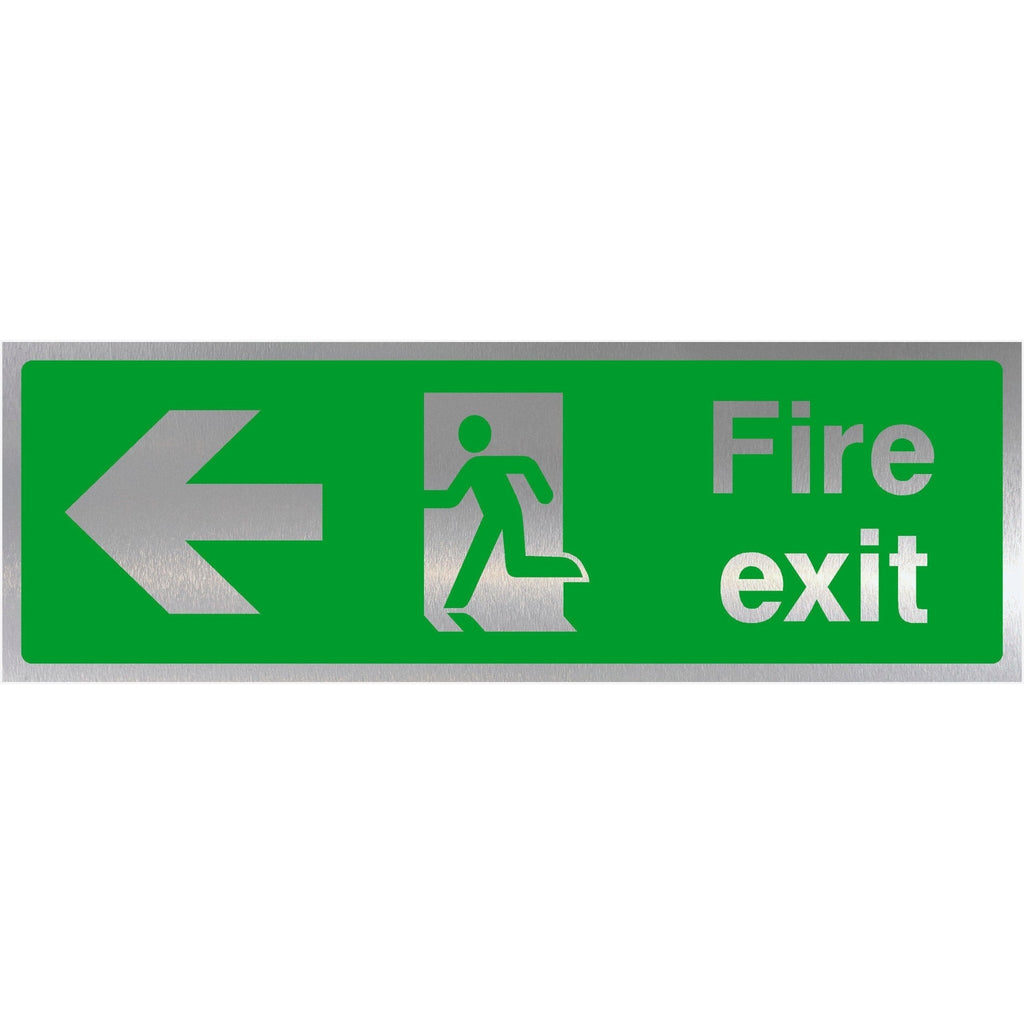 Fire Exit Left Arrow Brushed Silver Sign - The Sign Shed