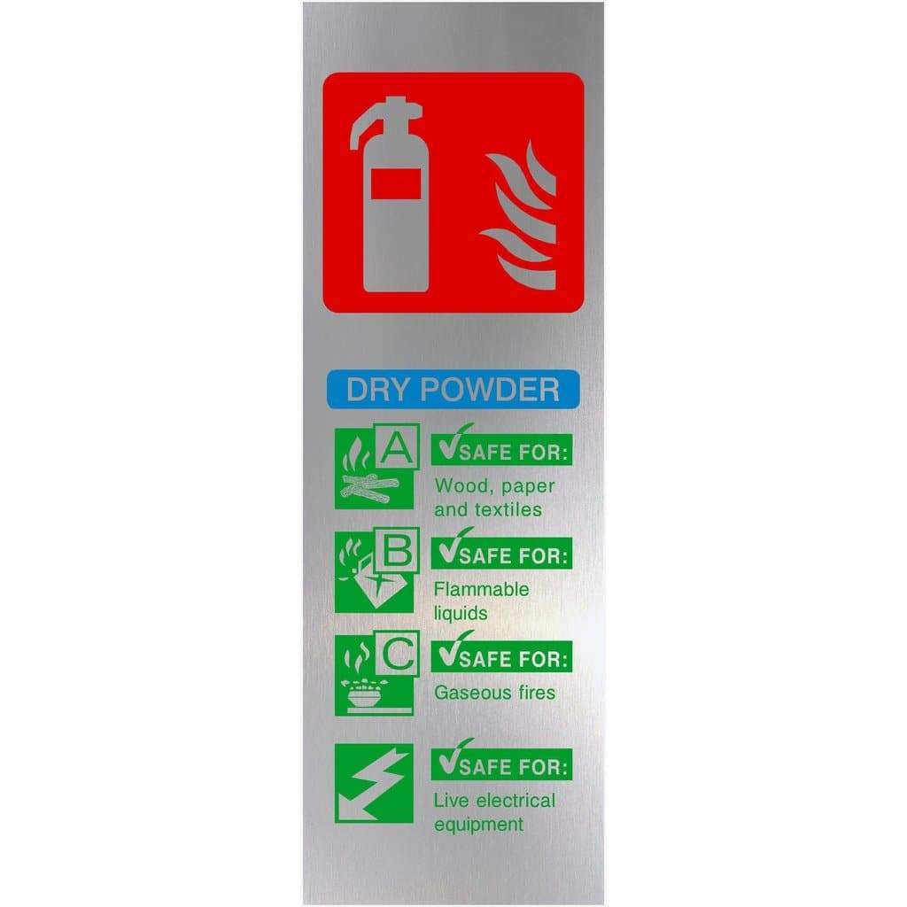 Fire Extinguisher Dry Powder Brushed Silver Sign - The Sign Shed