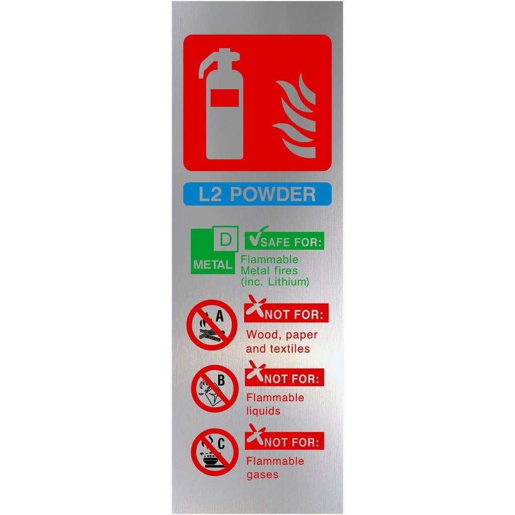 Fire Extinguisher L2 Powder Brushed Silver Sign - The Sign Shed