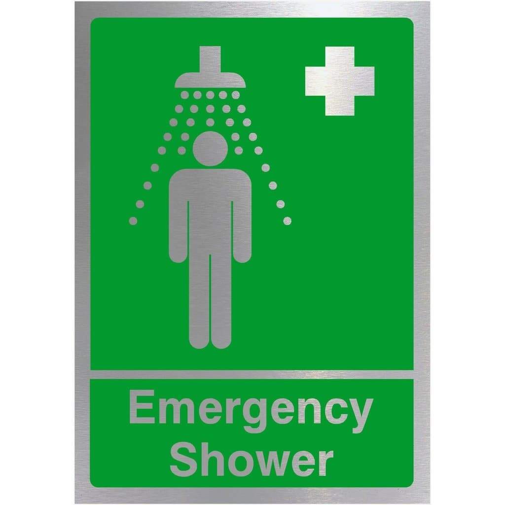First Aid Emergency Shower Sign in Brushed Silver - The Sign Shed