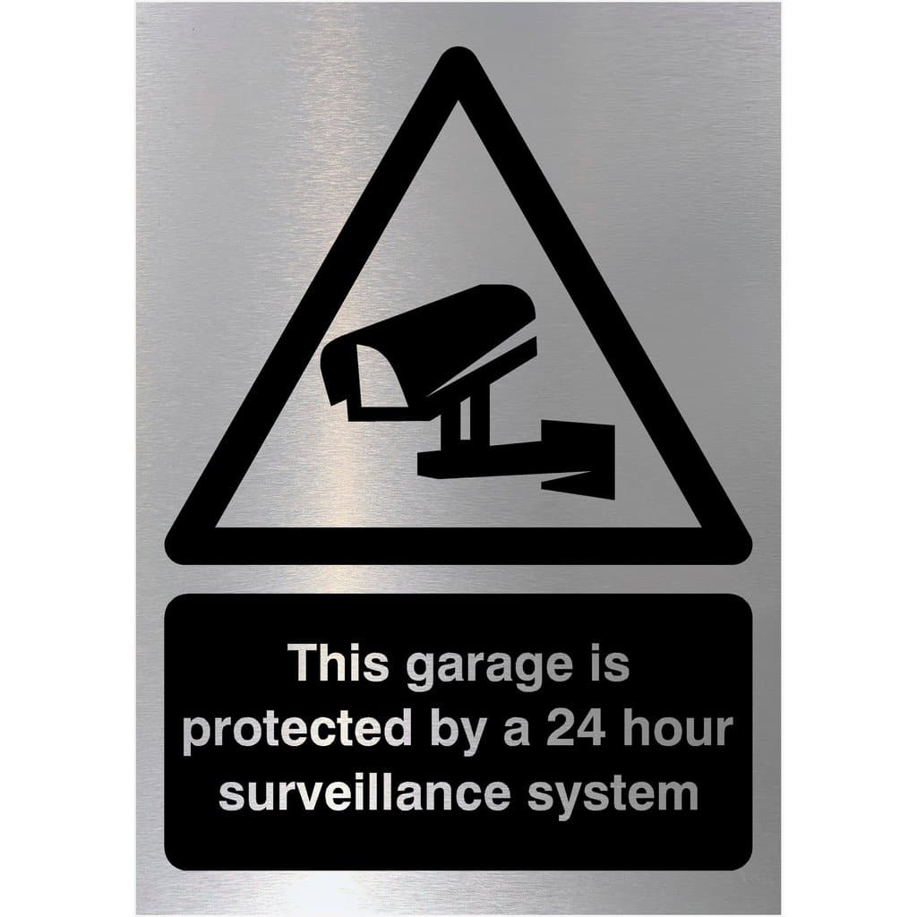 Garage Protected By 24 Hour Surveillance CCTV Sign Brushed Silver - The Sign Shed