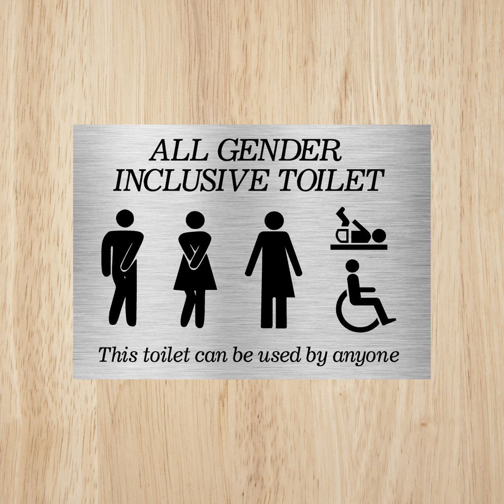 Gender Inclusive Toilet Landscape Sign Brushed Aluminium Silver - The Sign Shed