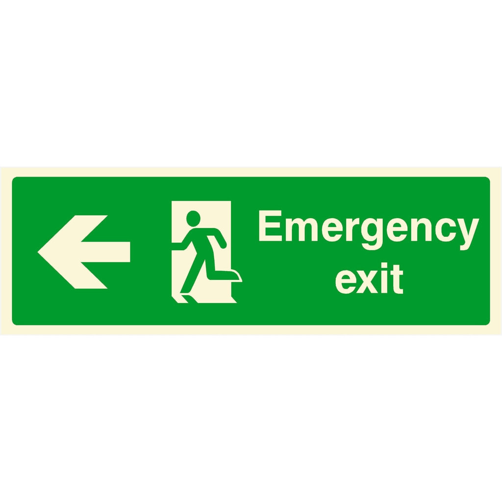 Glow In The Dark Emergency Exit Sign Left Arrow - The Sign Shed
