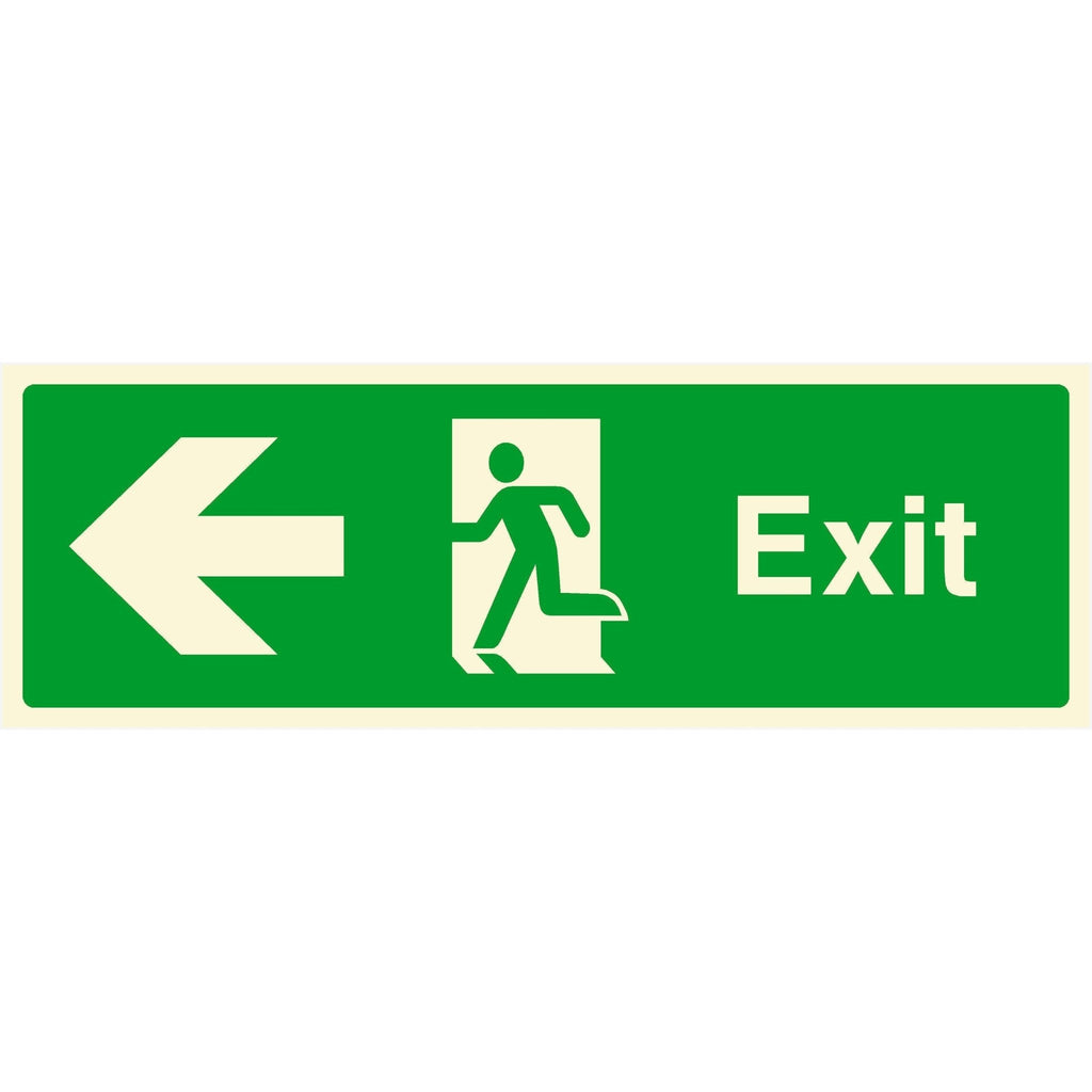 Glow In The Dark Exit Fire Sign Left Arrow - The Sign Shed