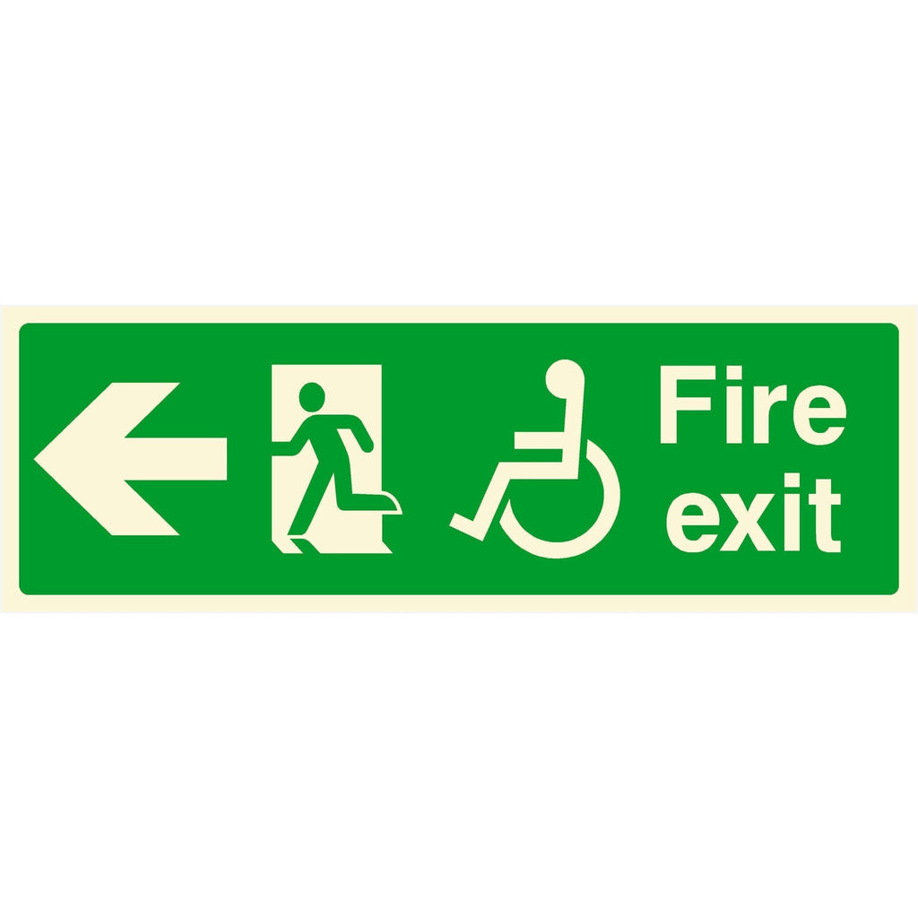 Glow In The Dark Fire Exit Disabled Sign Left Arrow - The Sign Shed