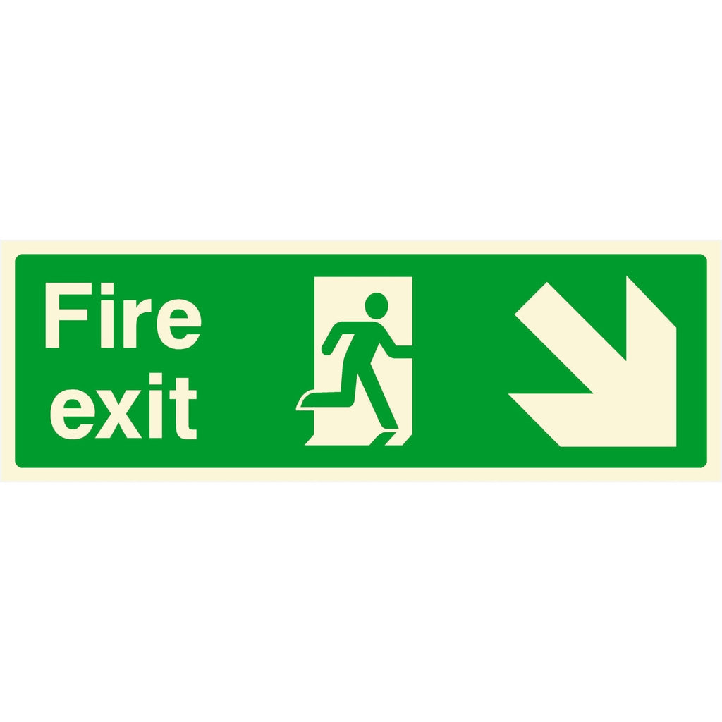 Glow In The Dark Fire Exit Sign Down Right Arrow - The Sign Shed