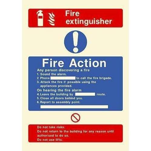 Glow In The Dark Fire Extinguisher Fire Action Sign - The Sign Shed