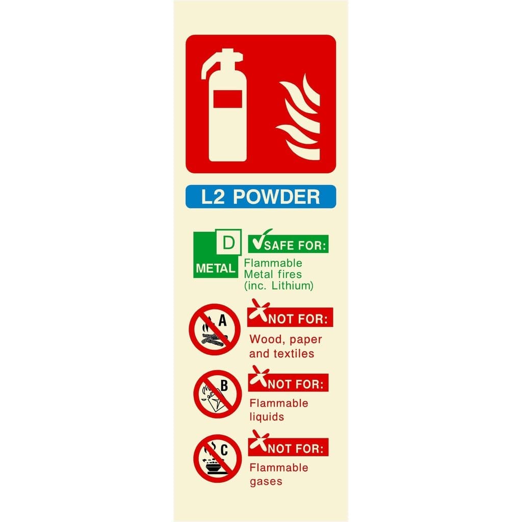Glow In The Dark L2 Powder Fire Extinguisher Sign - The Sign Shed