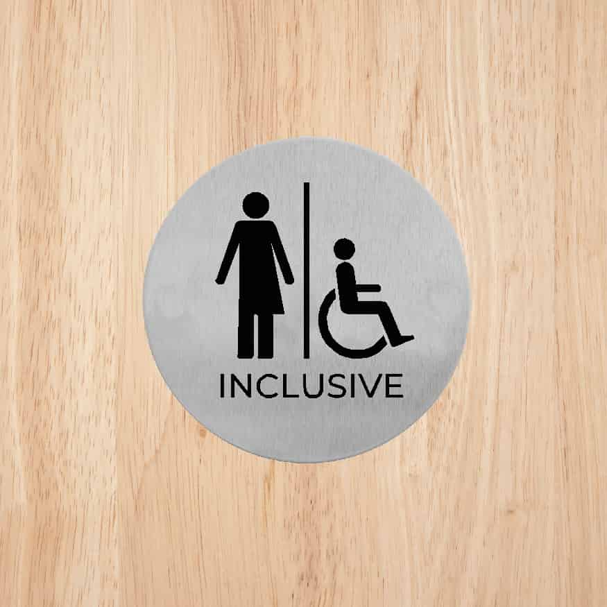 Inclusive Toilets Door Sign Stainless Steel - The Sign Shed