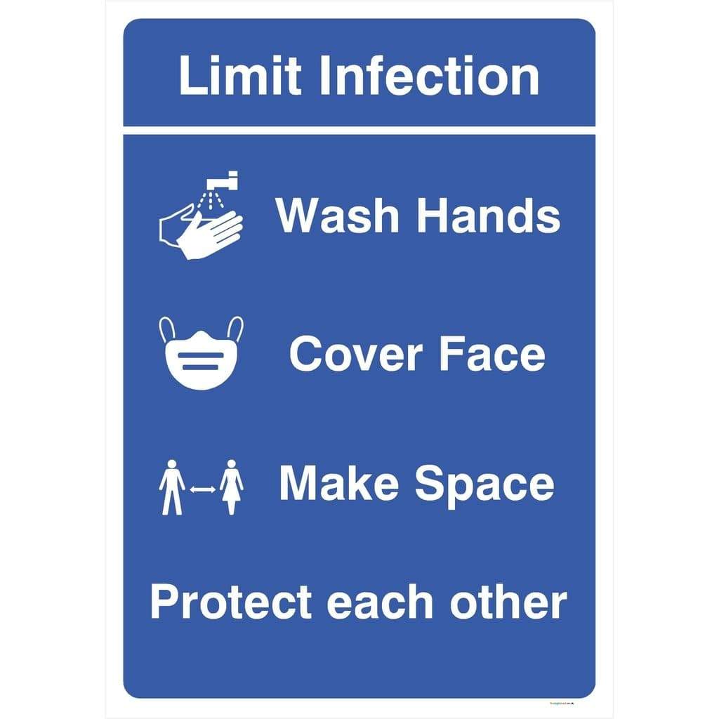 Limit Infection Wash Hands Cover Face Make Space Sign - The Sign Shed