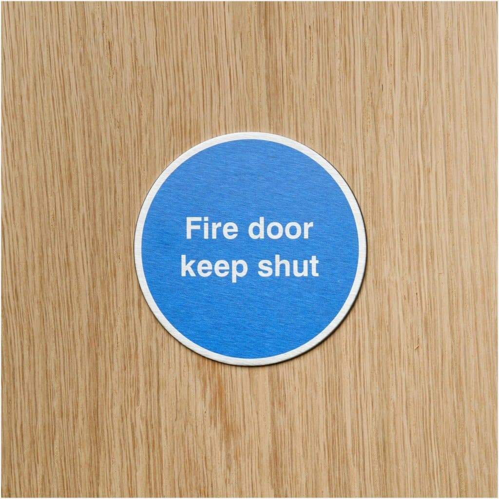 Multipack Fire Door Keep Shut Sign in Stainless Steel 10 Pack - The Sign Shed
