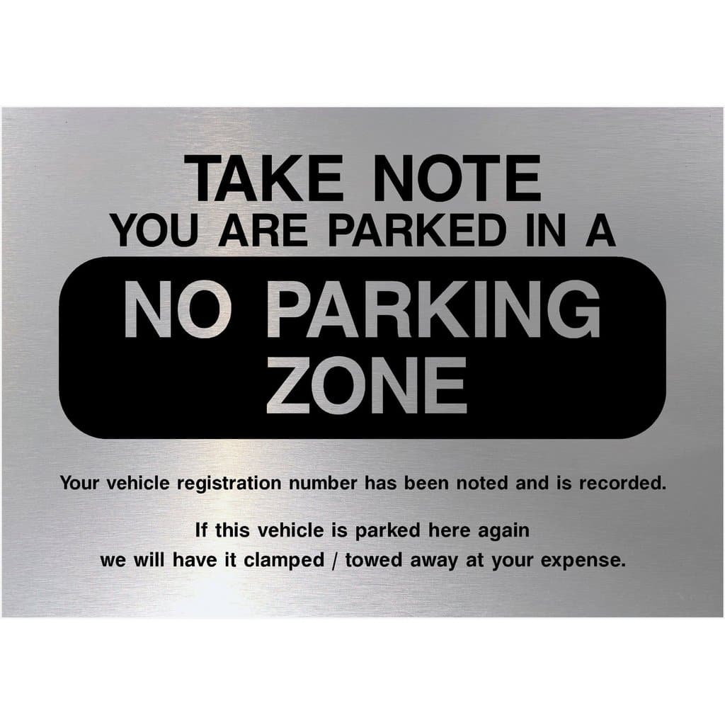 No Parking Zone Sign in Brushed Silver - The Sign Shed