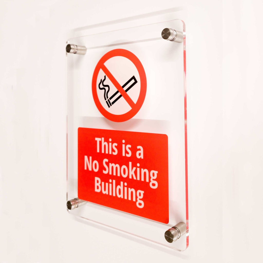 No Smoking Building Sign in Clear Acrylic - The Sign Shed