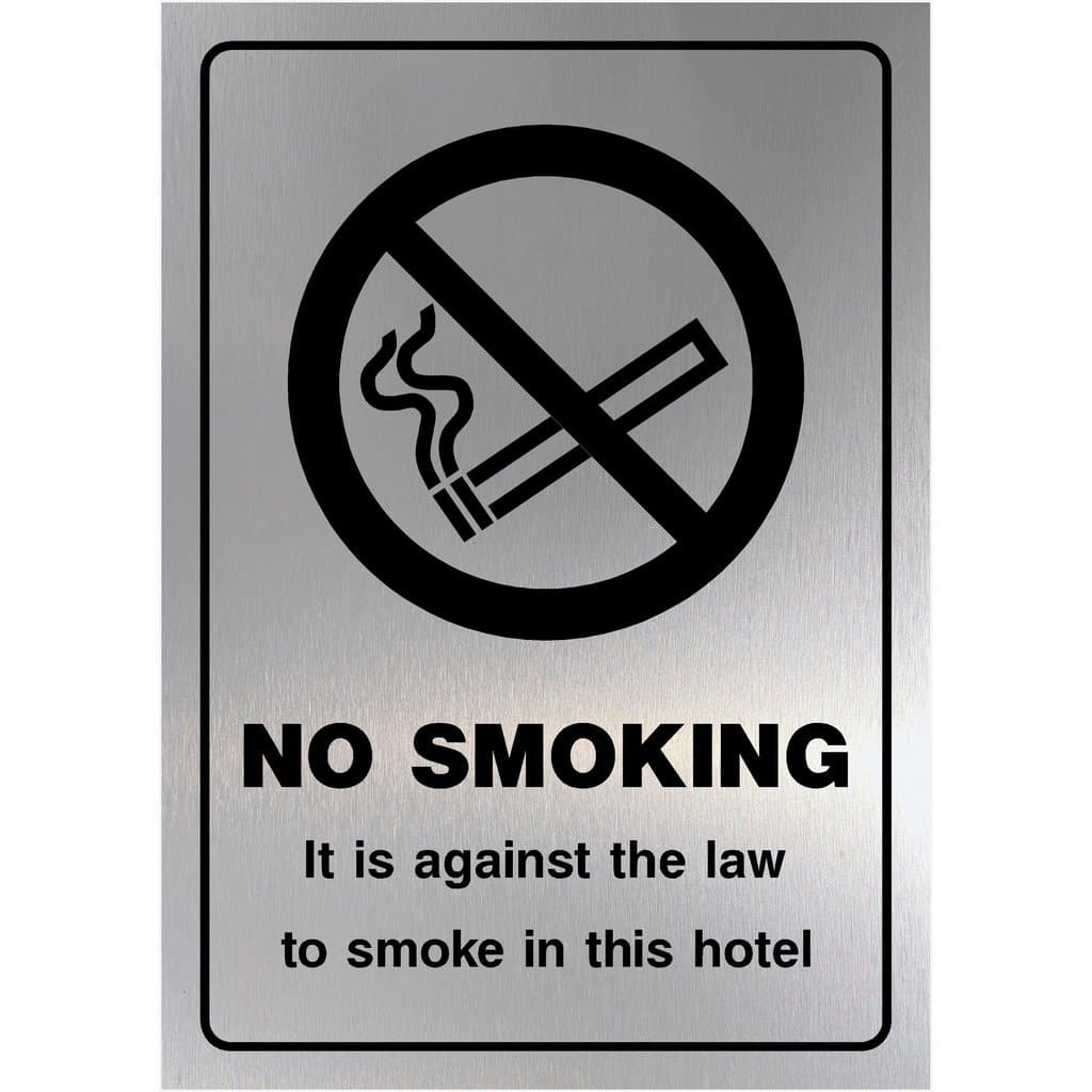 No Smoking Hotel Sign in Brushed Silver - The Sign Shed