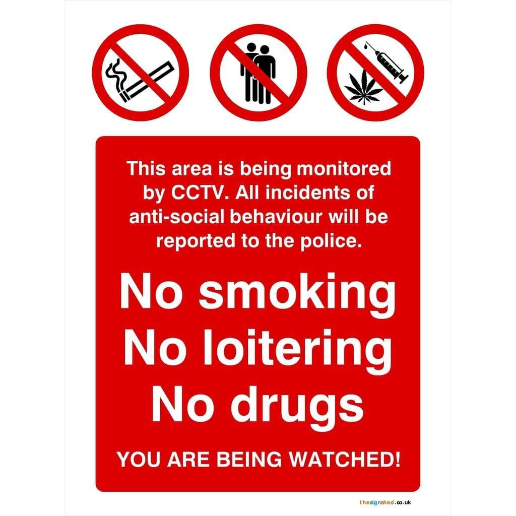No Smoking No Loitering No Drugs Sign - The Sign Shed
