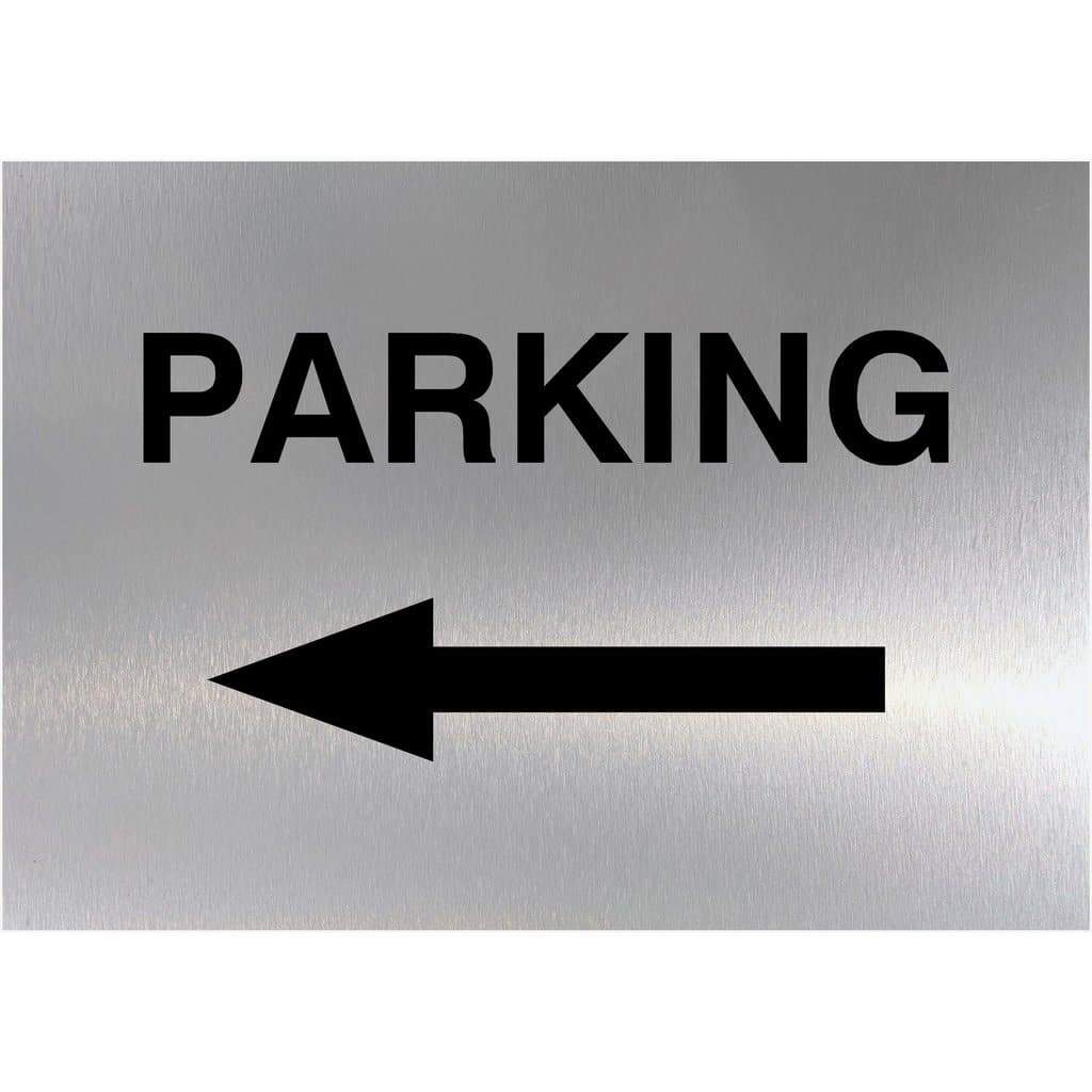 Parking Left Arrow Sign in Brushed Silver - The Sign Shed