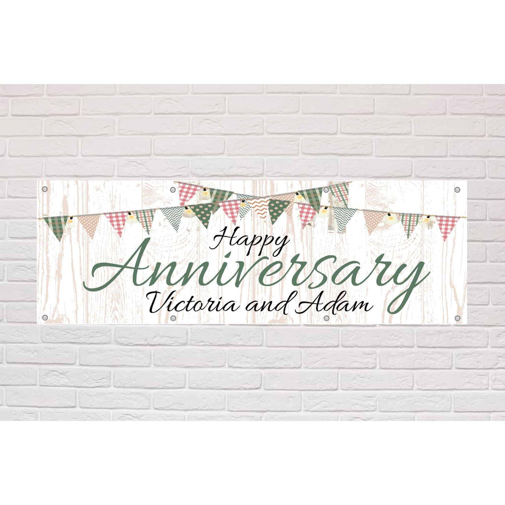 Personalised Anniversary Banner | Bunting Wooden Boards Theme - The Sign Shed