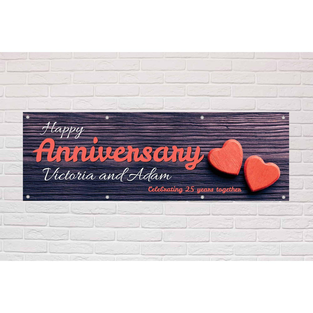 Personalised Anniversary Banner | Love Hearts Theme - The Sign Shed