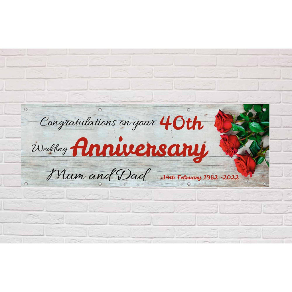 Personalised Anniversary Banner | Red Roses Theme - The Sign Shed