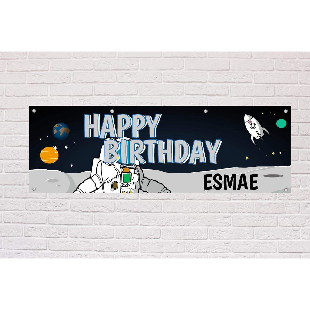 Personalised Astronaut on the Moon Birthday banner - The Sign Shed
