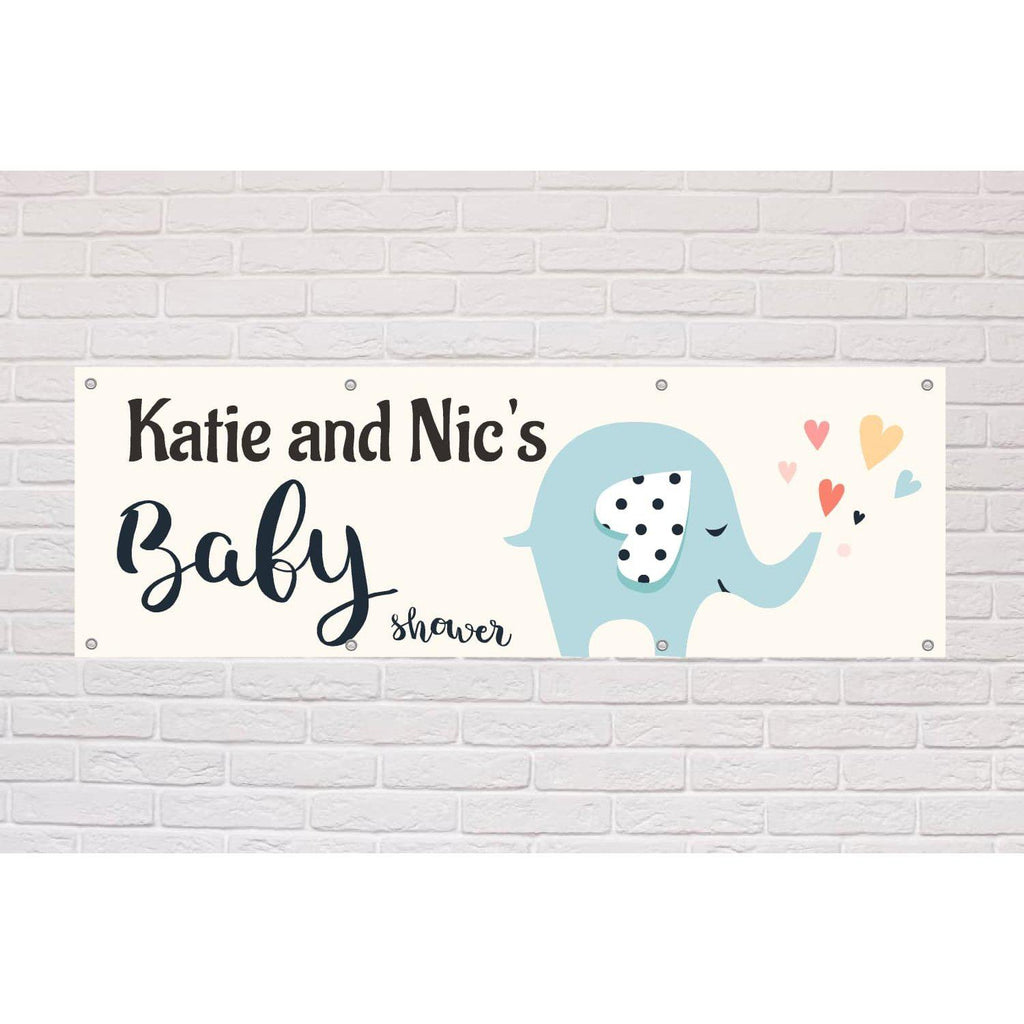 Personalised Baby Shower Banner - Cute Elephant - The Sign Shed