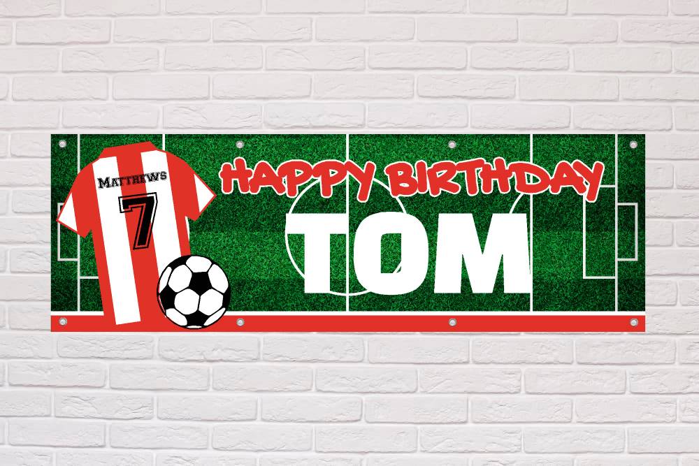 Personalised Birthday Banner | Red and White Mackems - The Sign Shed