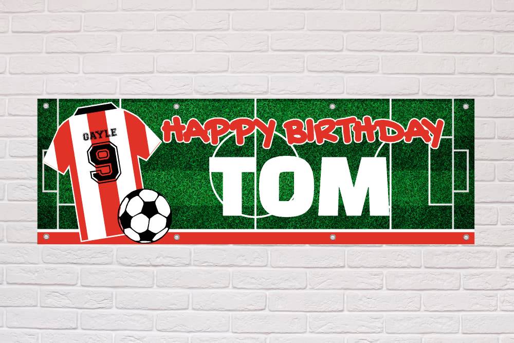 Personalised Birthday Banner | Red and White Stripe City - The Sign Shed