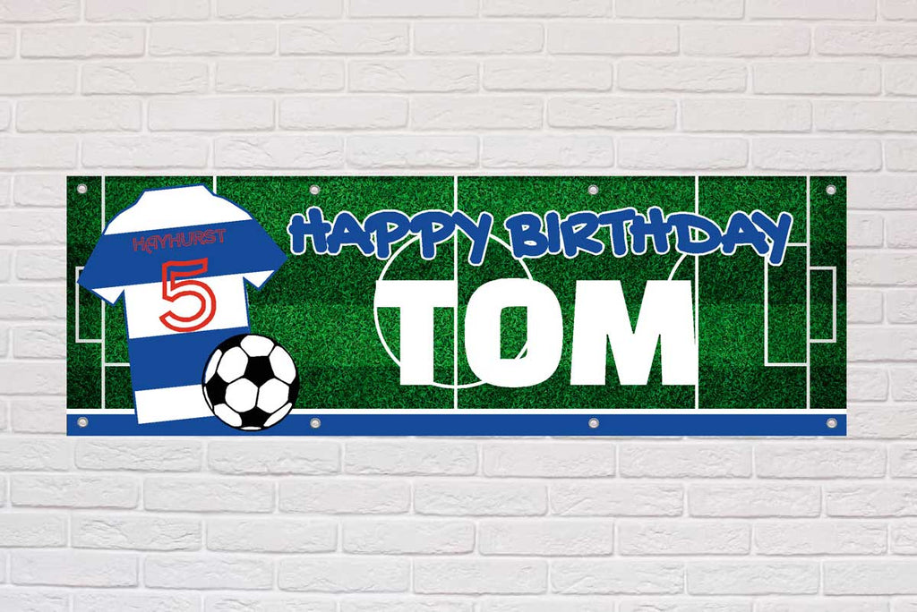 Personalised Birthday Banner | White and Blue Hoops London - The Sign Shed