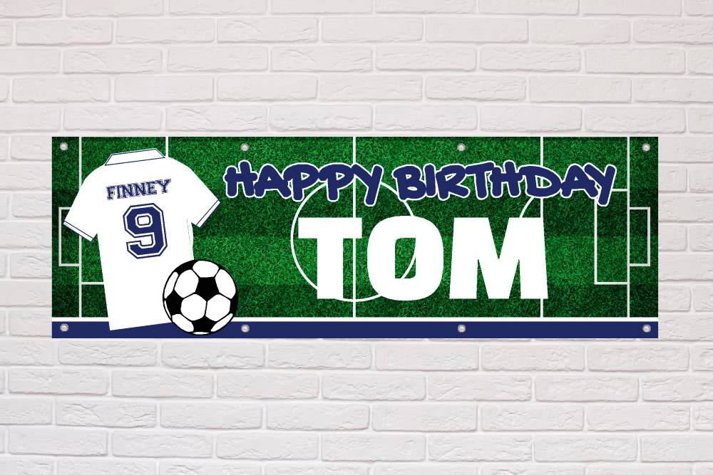 Personalised Birthday Banner | White and Navy Lancashire - The Sign Shed
