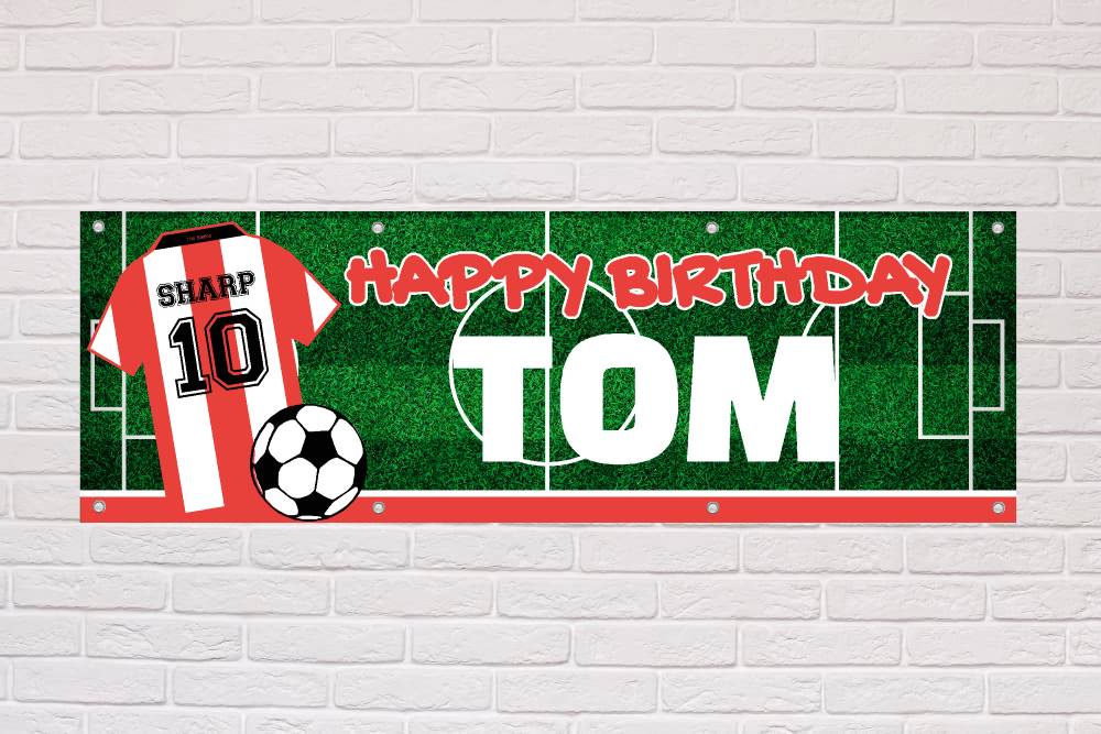 Personalised Birthday Banner | White and Red Stripe United - The Sign Shed