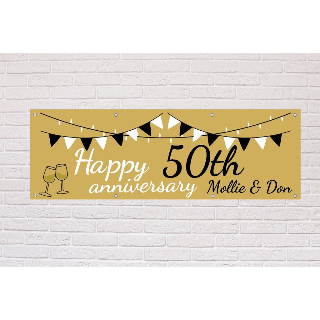Personalised Happy Anniversary Gold banner - The Sign Shed
