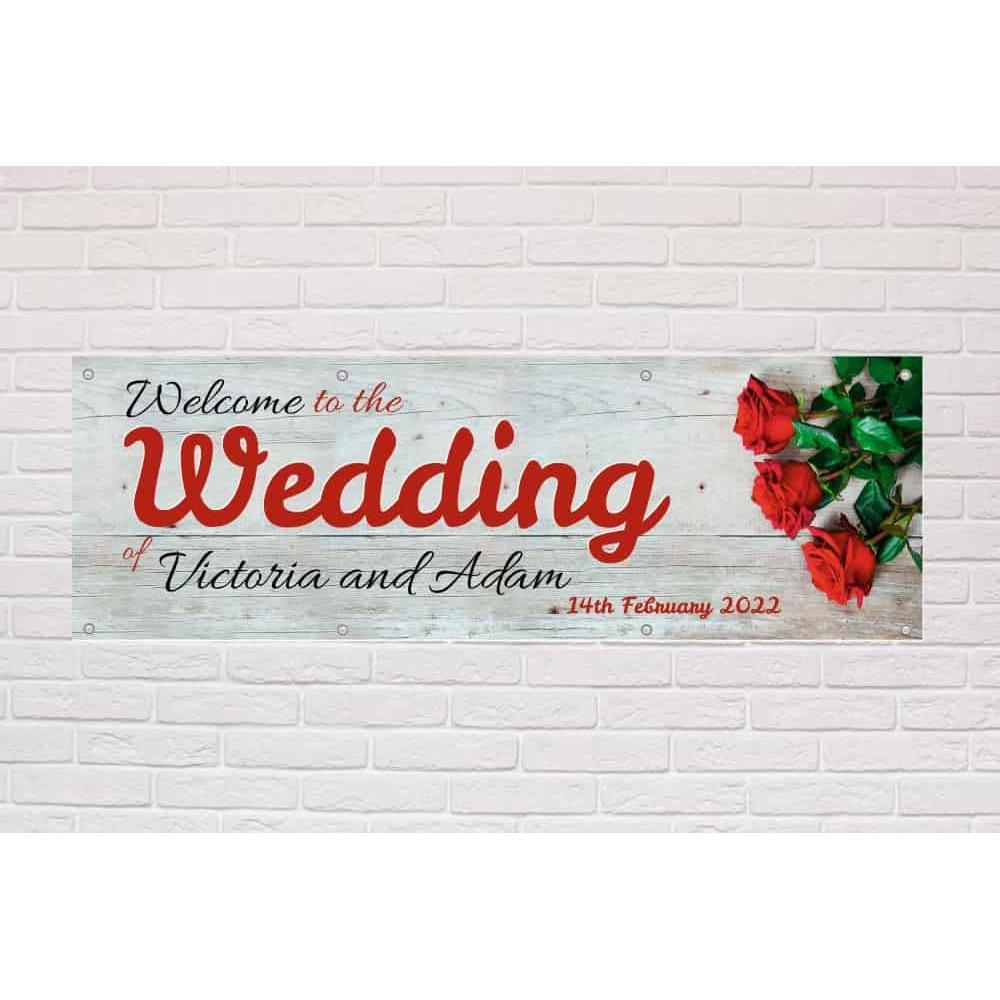Personalised Welcome To The Wedding Banner | Red Roses Theme - The Sign Shed