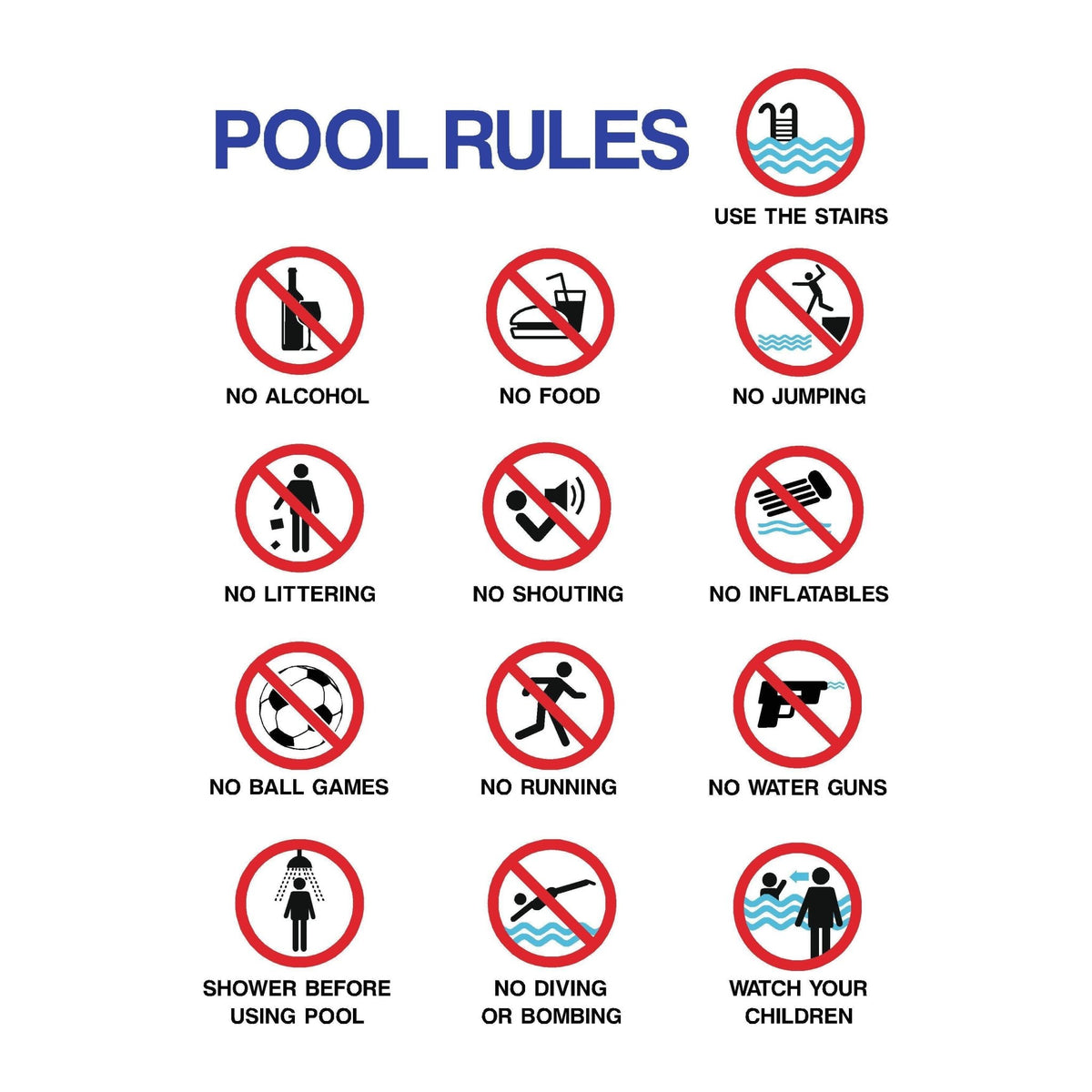 Pool Rules Prohibition Sign